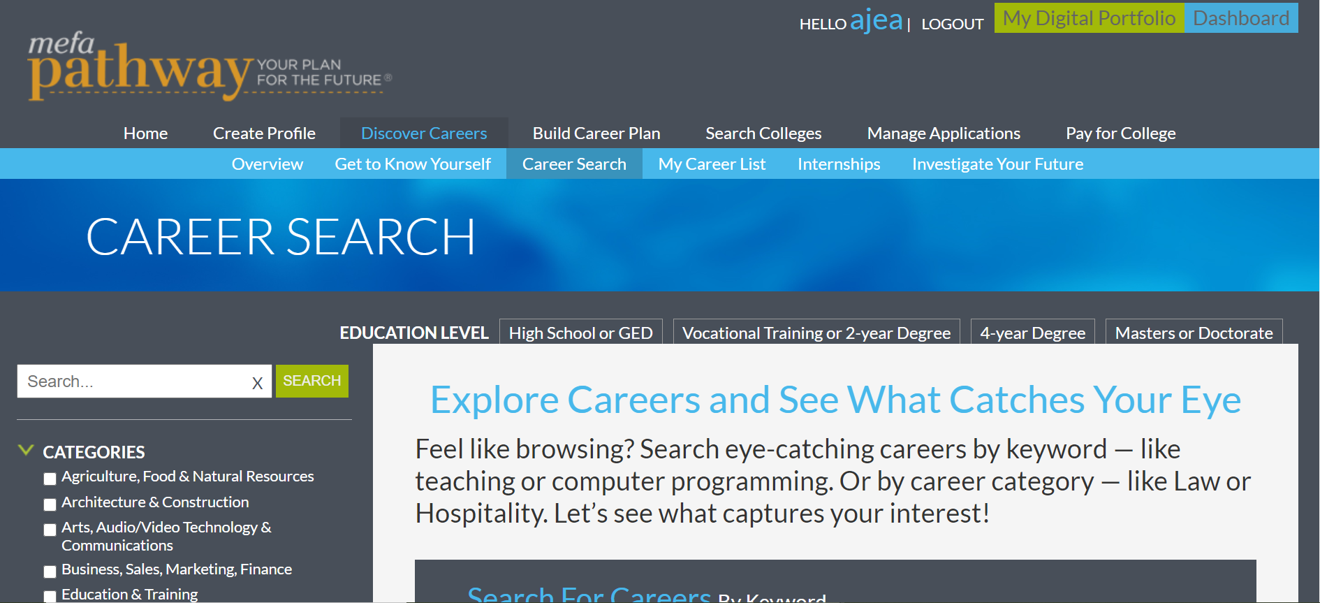 mefa pathway career search