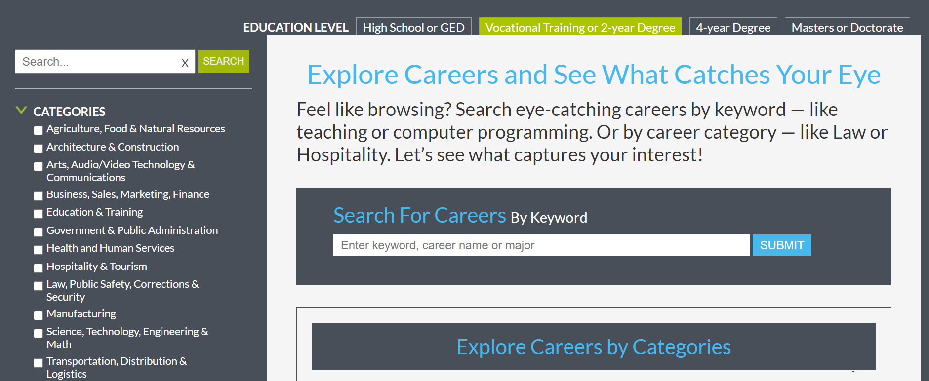 mefa pathway career search by education level