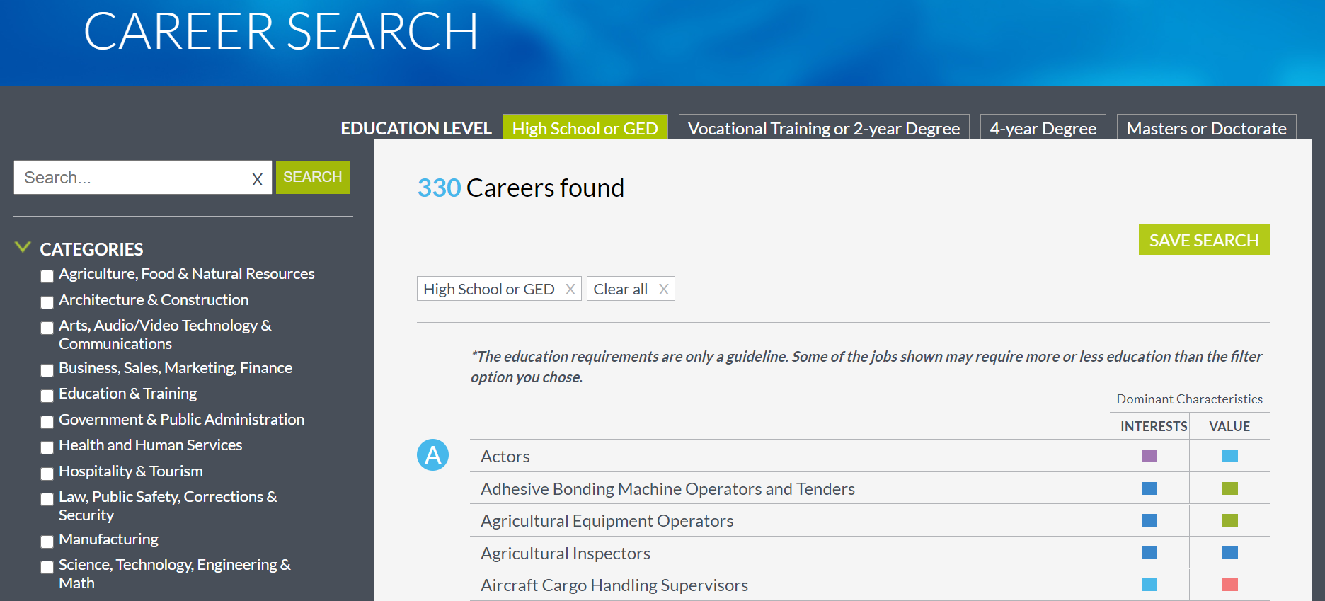 mefa pathway career search results