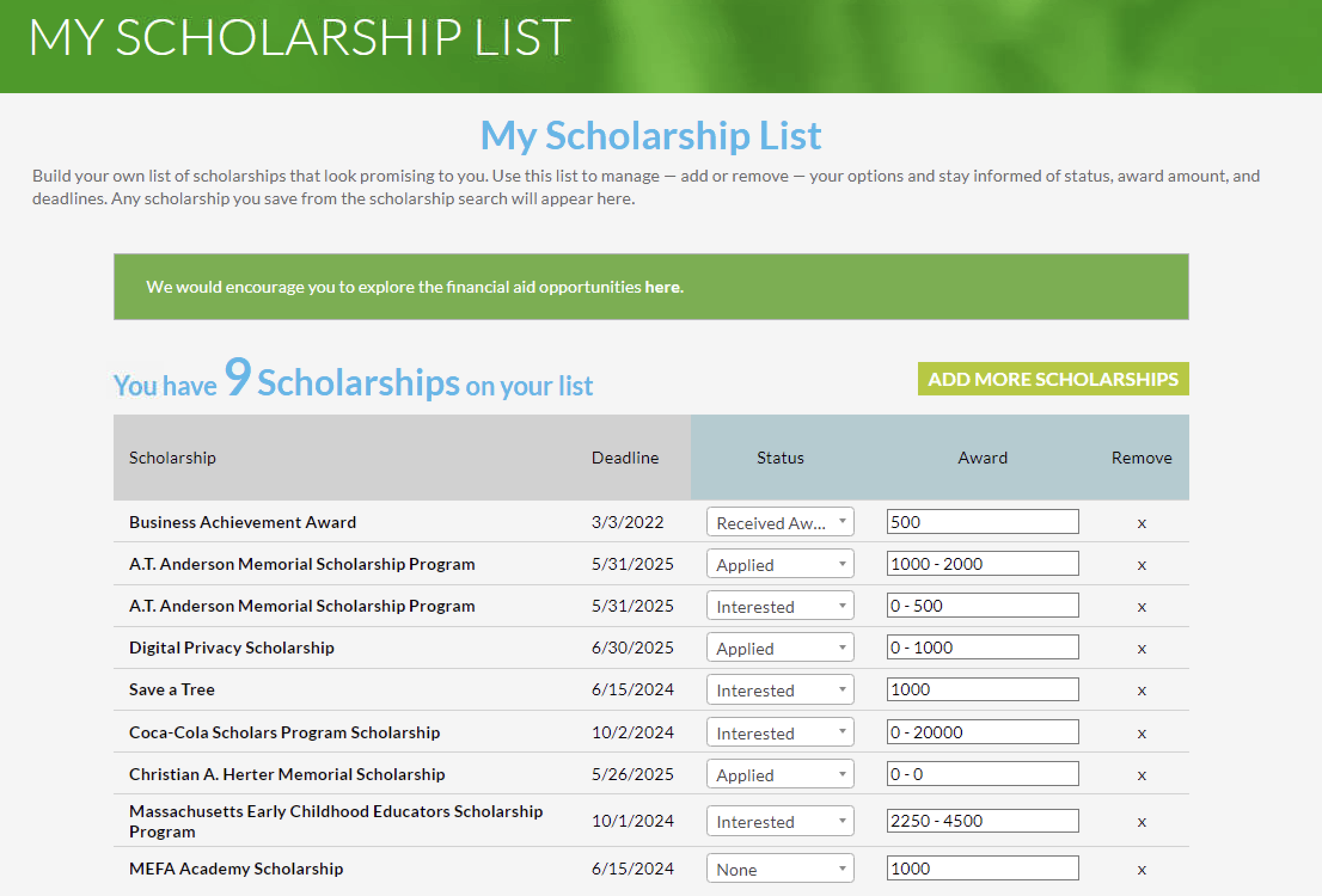 MEFA Pathway Scholarship List