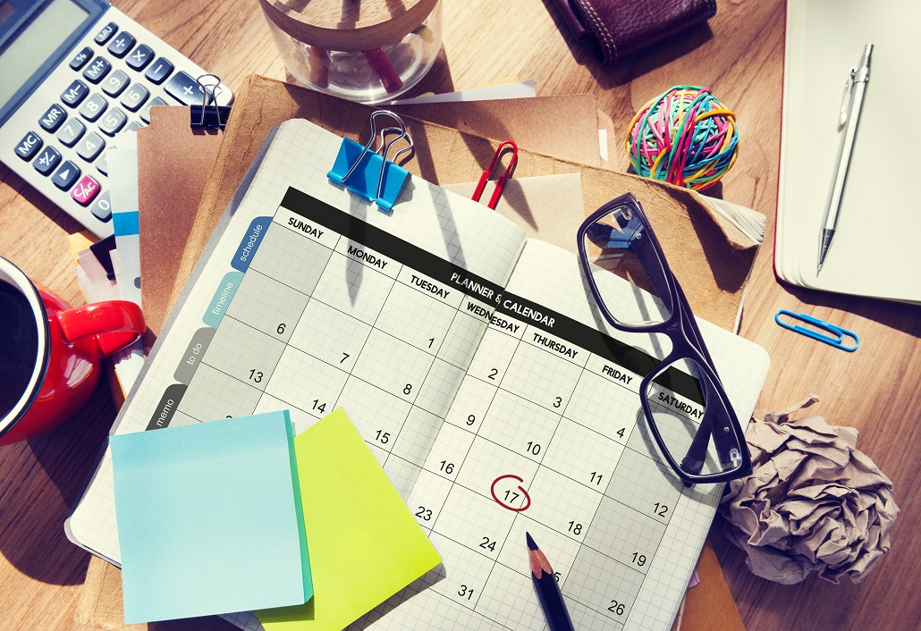 Calendar on desk to keep track of college scholarships