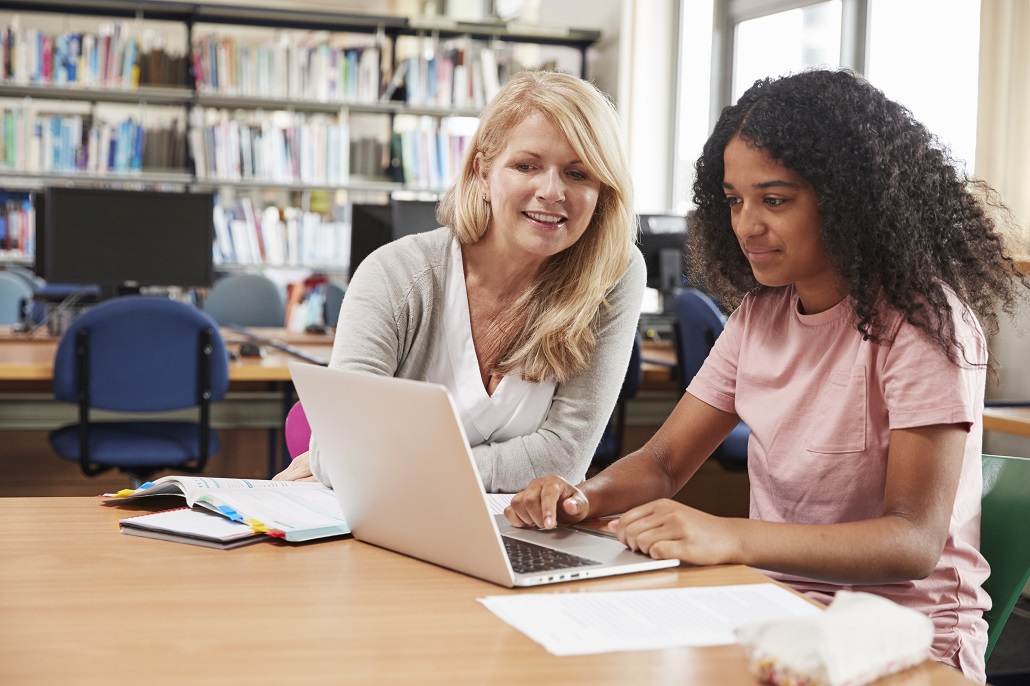 Counselor assisting student with work based learning opportunities