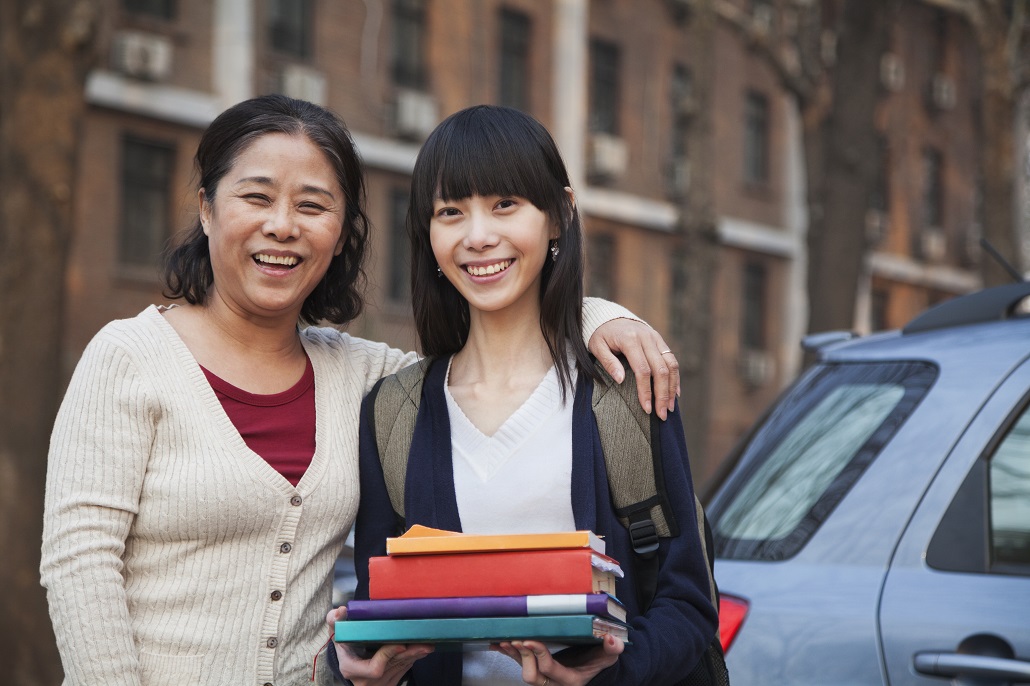 Mother and daughter at college orientation