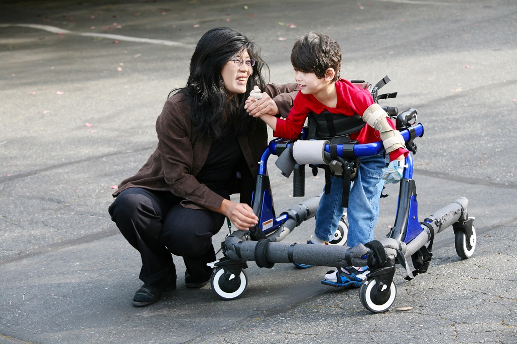 Mother and son outside