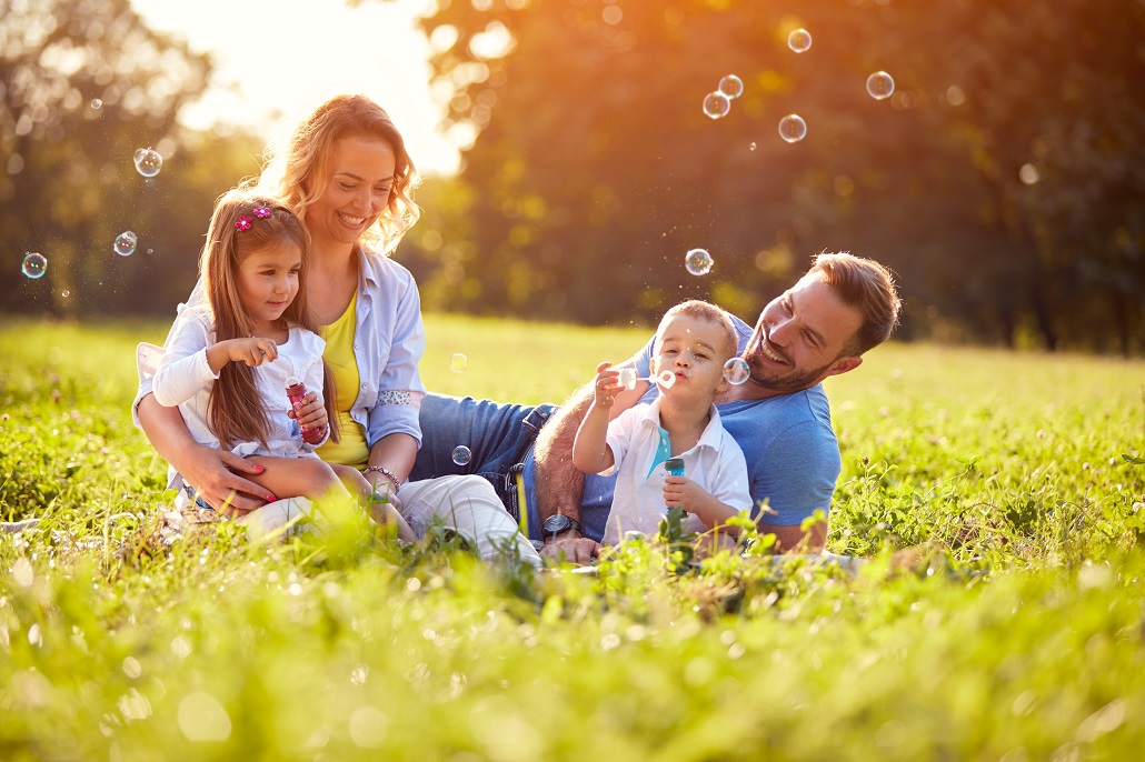 A family playing in a field