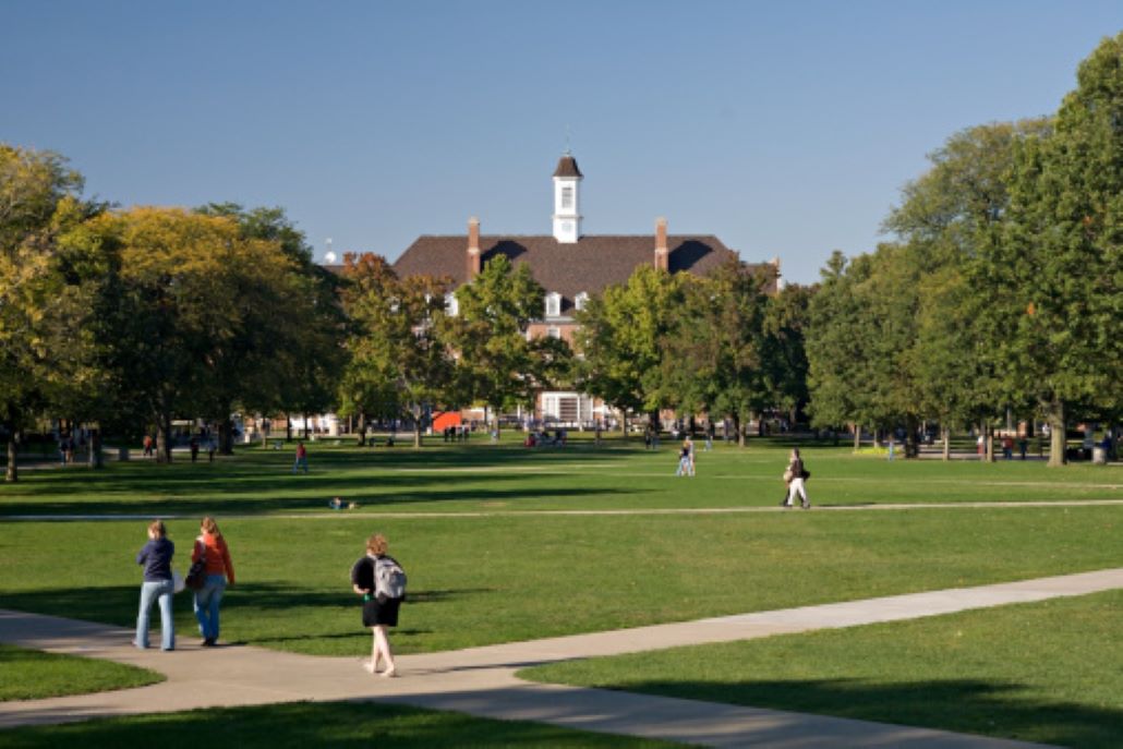Students on a college visit on a college campus