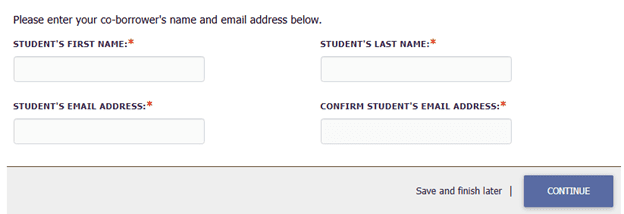 Screenshot of fields for student or co-borrower information