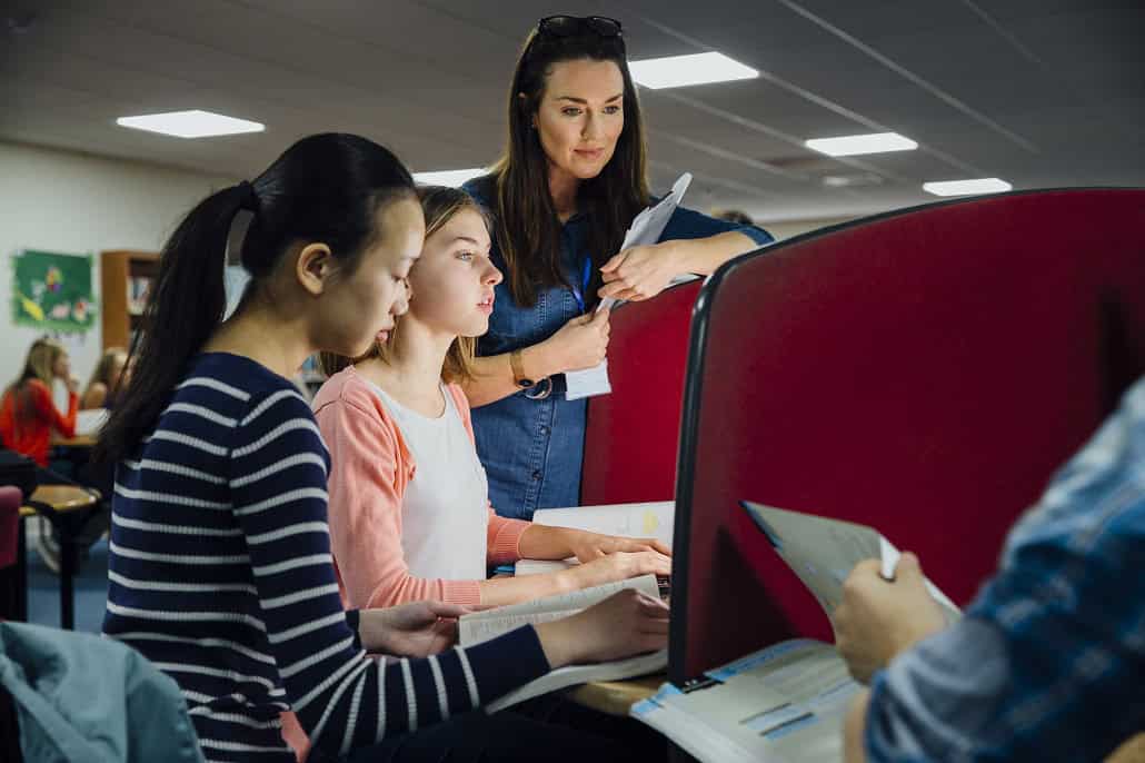 Counselor with students
