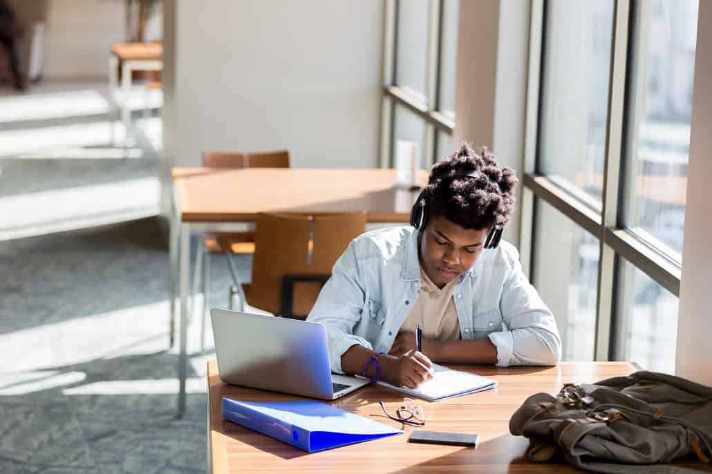 Student working at a computer