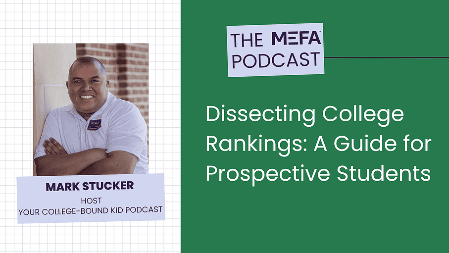 Graphic of podcast episode titled Dissecting College Rankings: A Guide for Prospective Students